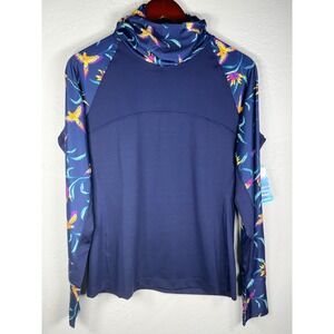 Coolibar Paros Sailing shirt Womens Navy Blue Floral Bird UPF 
50+ thumb holes